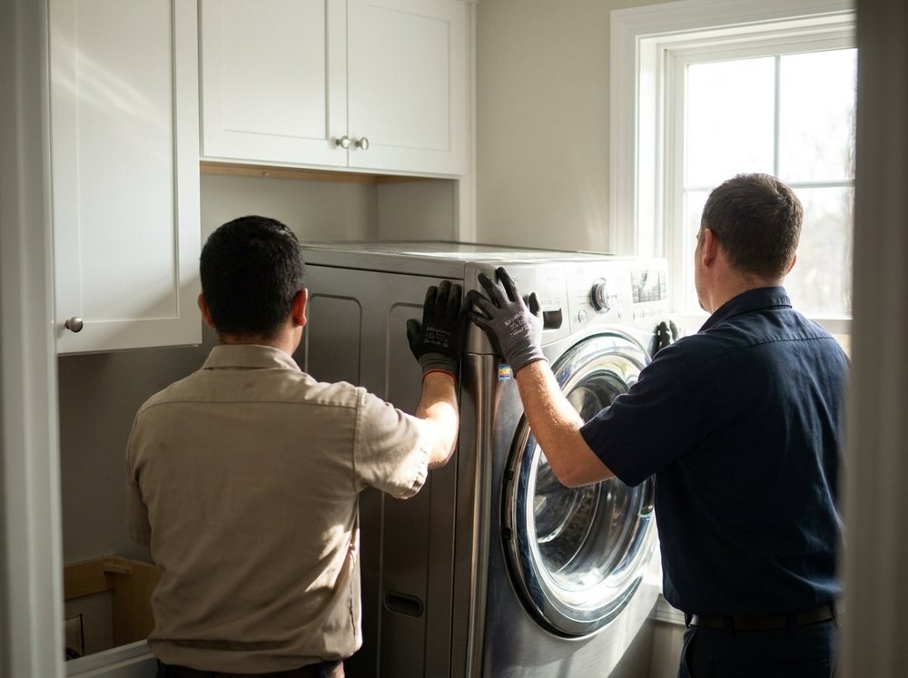 Fitting a stainless steel washing machine into a laundry room